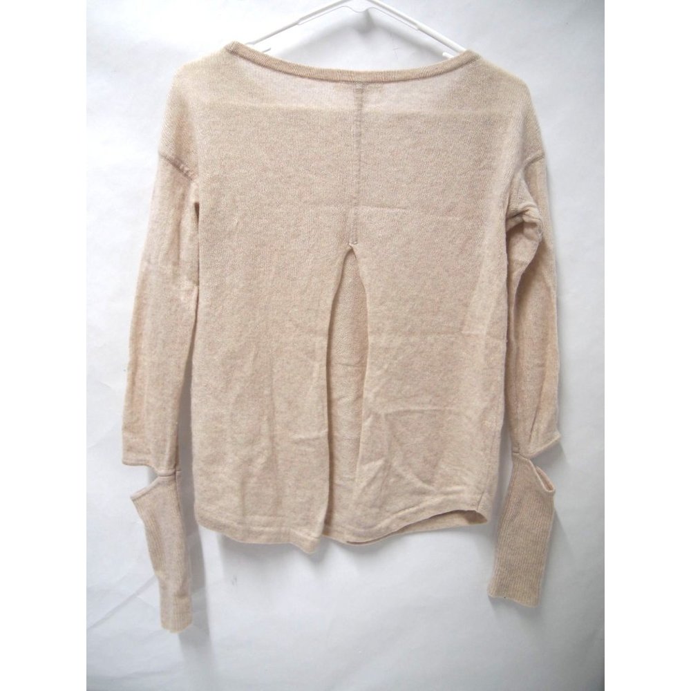 Duffy Womens Sweater XS 100% Cashmere Split Open Back Cut Out Beige Pullover